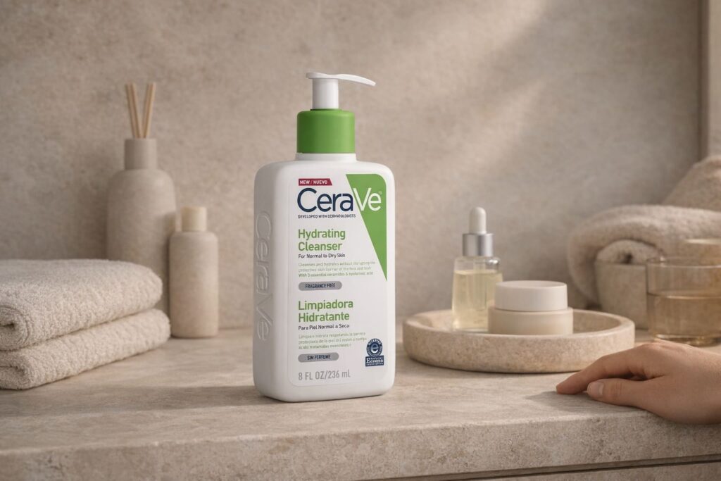 intentional morning routine cleanser step with CeraVe Hydrating Cleanser