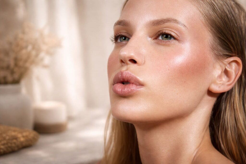 natural glowing skin close up representing an intentional morning routine and calm skincare ritual