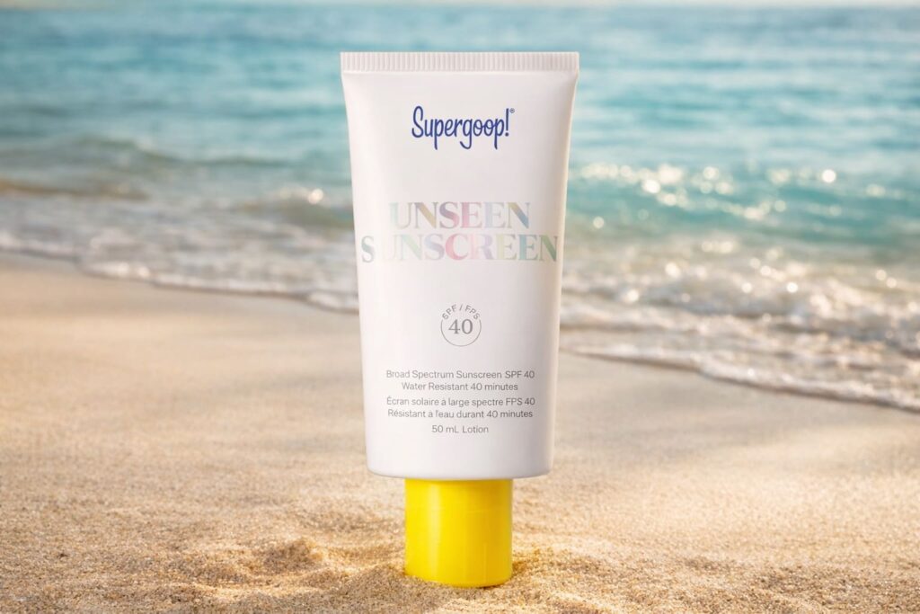 intentional morning routine sunscreen step with Supergoop Unseen Sunscreen SPF 40